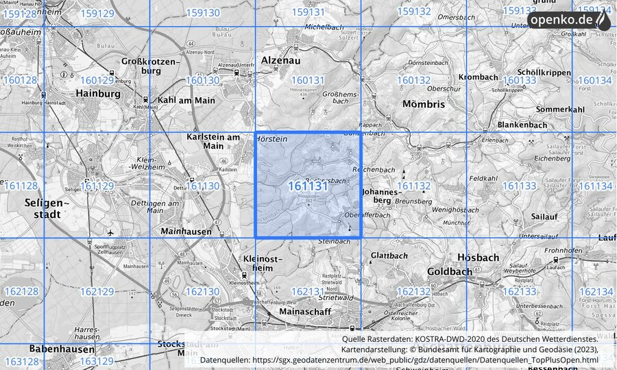 Übersichtskarte des KOSTRA-DWD-2020-Rasterfeldes Nr. 161131