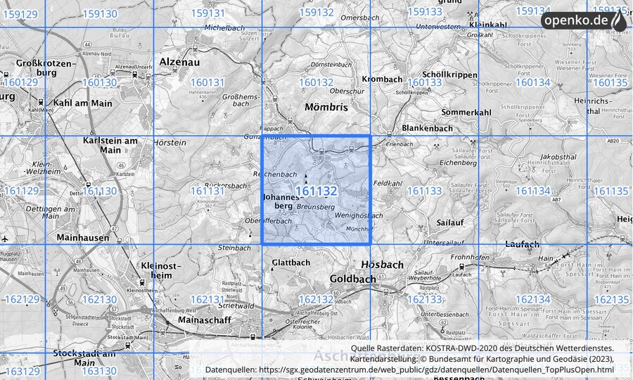 Übersichtskarte des KOSTRA-DWD-2020-Rasterfeldes Nr. 161132