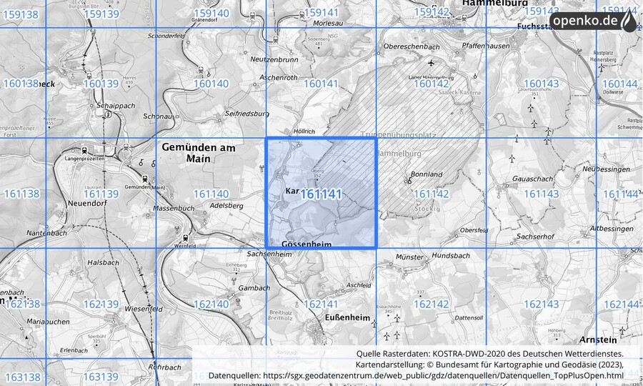 Übersichtskarte des KOSTRA-DWD-2020-Rasterfeldes Nr. 161141