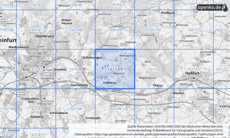 Übersichtskarte des KOSTRA-DWD-2020-Rasterfeldes Nr. 161149