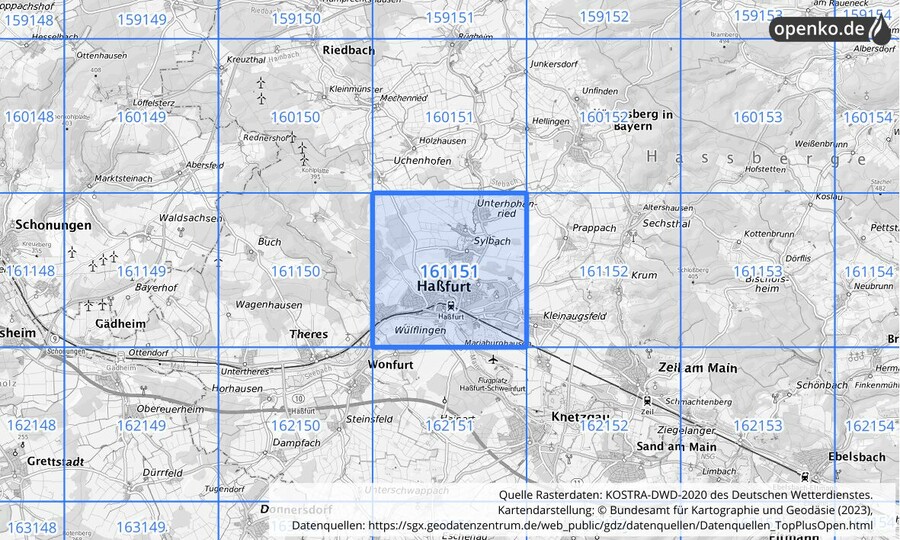 Übersichtskarte des KOSTRA-DWD-2020-Rasterfeldes Nr. 161151