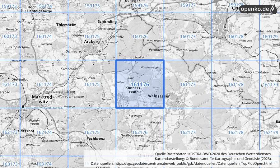 Übersichtskarte des KOSTRA-DWD-2020-Rasterfeldes Nr. 161176