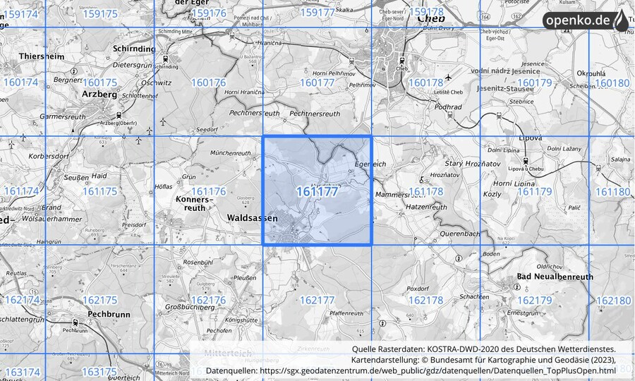 Übersichtskarte des KOSTRA-DWD-2020-Rasterfeldes Nr. 161177