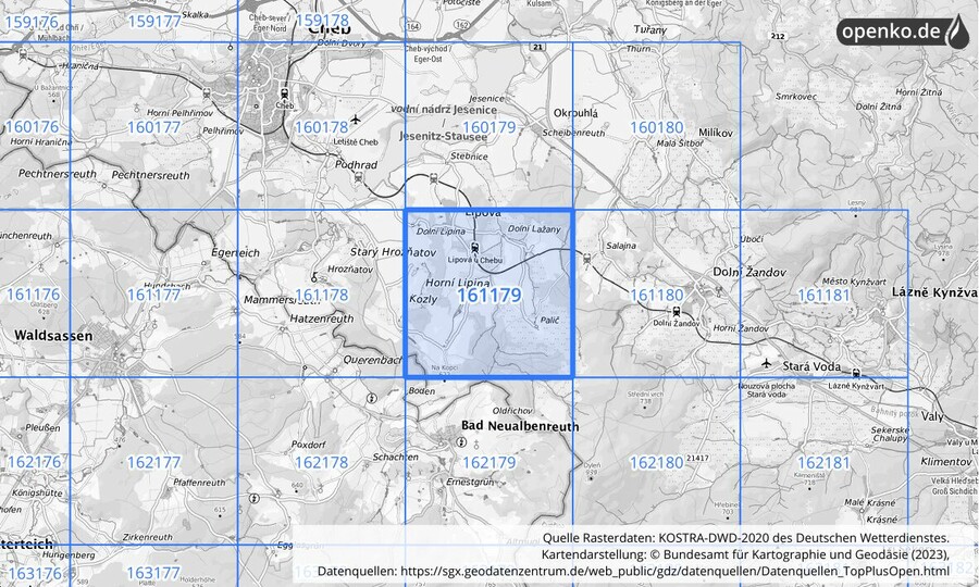 Übersichtskarte des KOSTRA-DWD-2020-Rasterfeldes Nr. 161179