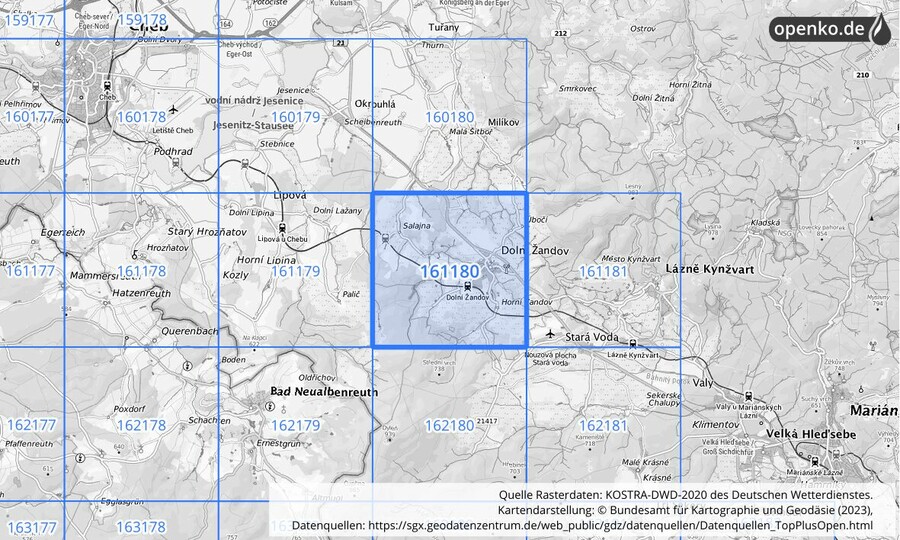 Übersichtskarte des KOSTRA-DWD-2020-Rasterfeldes Nr. 161180