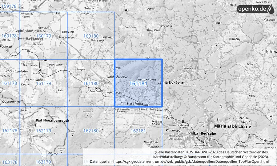 Übersichtskarte des KOSTRA-DWD-2020-Rasterfeldes Nr. 161181