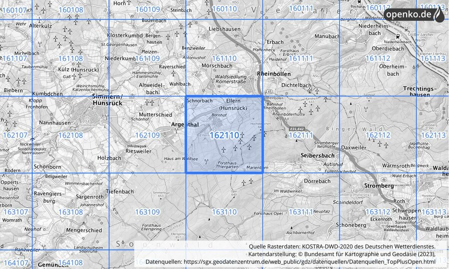 Übersichtskarte des KOSTRA-DWD-2020-Rasterfeldes Nr. 162110