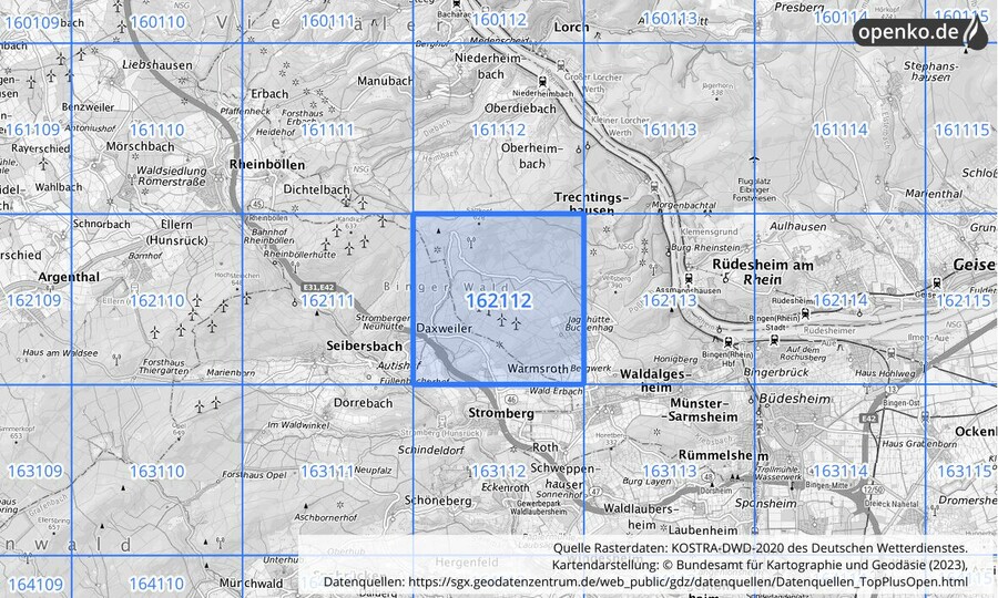Übersichtskarte des KOSTRA-DWD-2020-Rasterfeldes Nr. 162112