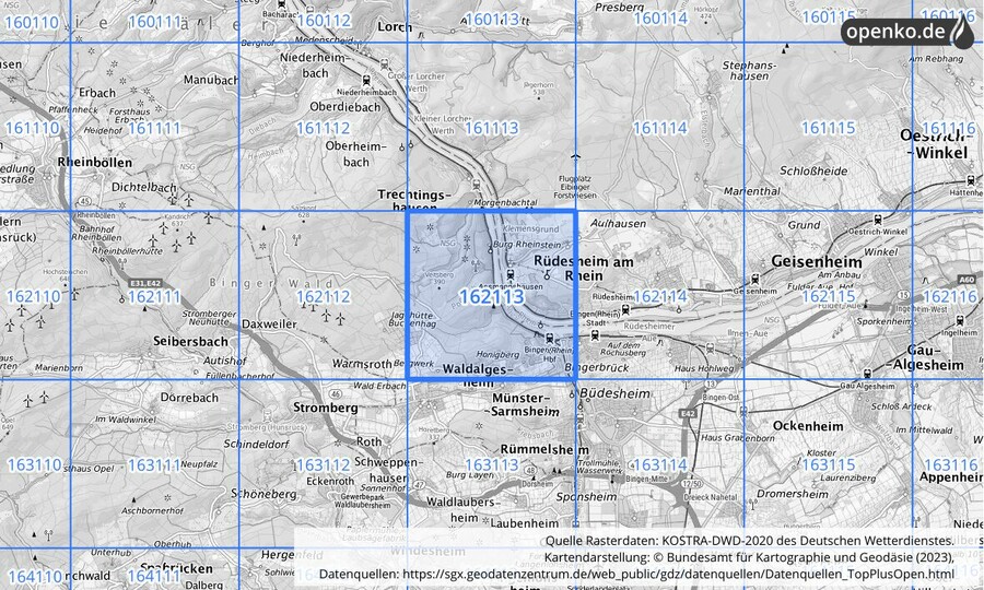 Übersichtskarte des KOSTRA-DWD-2020-Rasterfeldes Nr. 162113
