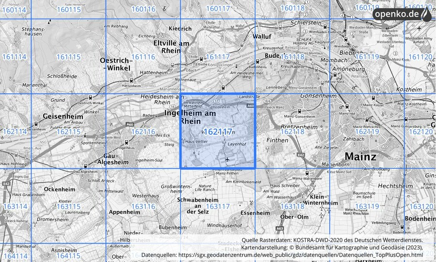 Übersichtskarte des KOSTRA-DWD-2020-Rasterfeldes Nr. 162117