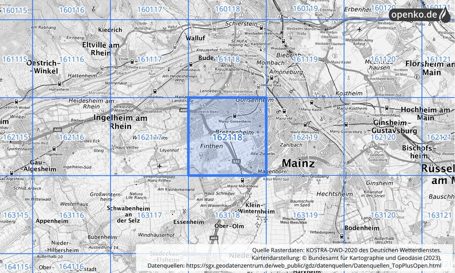 Übersichtskarte des KOSTRA-DWD-2020-Rasterfeldes Nr. 162118