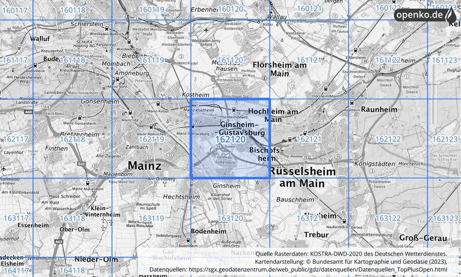 Übersichtskarte des KOSTRA-DWD-2020-Rasterfeldes Nr. 162120