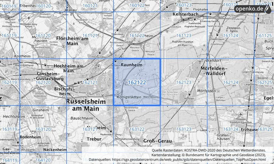 Übersichtskarte des KOSTRA-DWD-2020-Rasterfeldes Nr. 162122