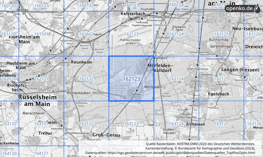 Übersichtskarte des KOSTRA-DWD-2020-Rasterfeldes Nr. 162123