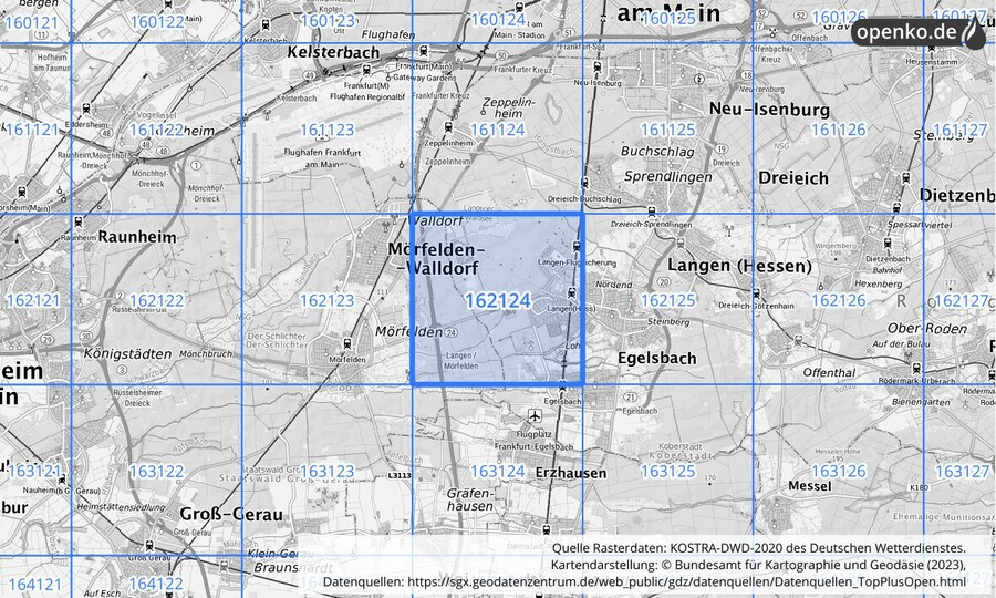 Übersichtskarte des KOSTRA-DWD-2020-Rasterfeldes Nr. 162124