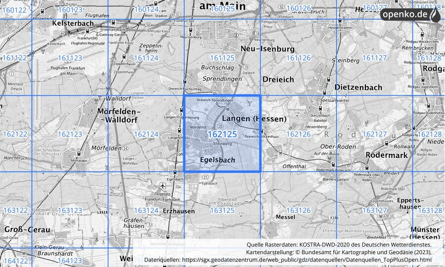 Übersichtskarte des KOSTRA-DWD-2020-Rasterfeldes Nr. 162125