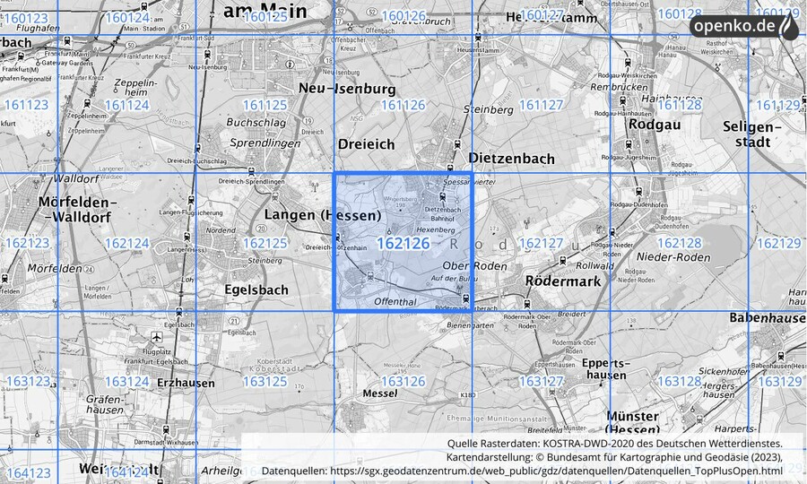 Übersichtskarte des KOSTRA-DWD-2020-Rasterfeldes Nr. 162126