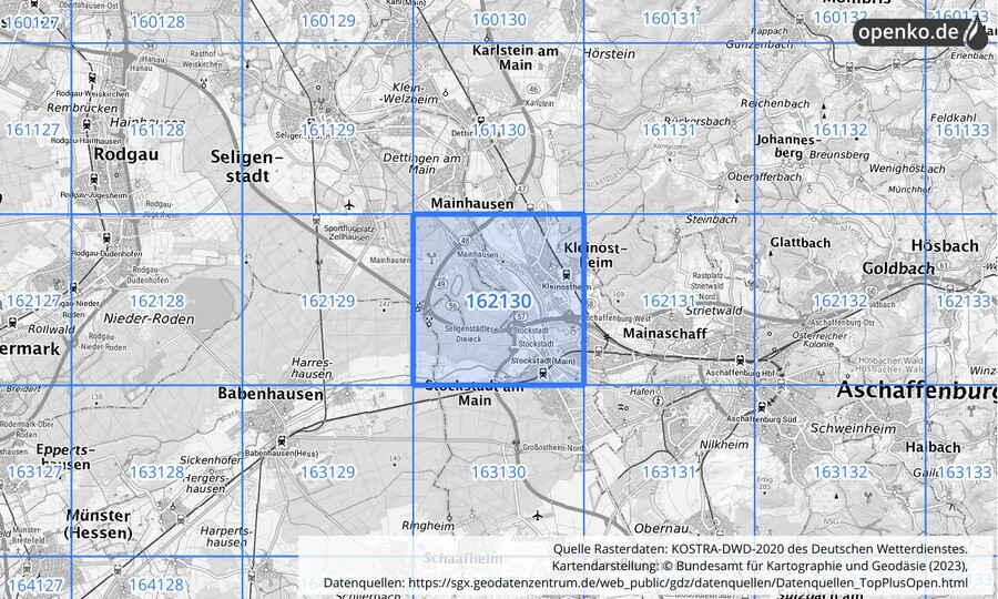 Übersichtskarte des KOSTRA-DWD-2020-Rasterfeldes Nr. 162130