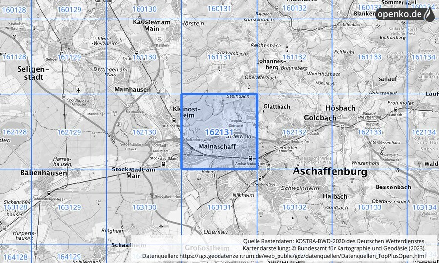 Übersichtskarte des KOSTRA-DWD-2020-Rasterfeldes Nr. 162131