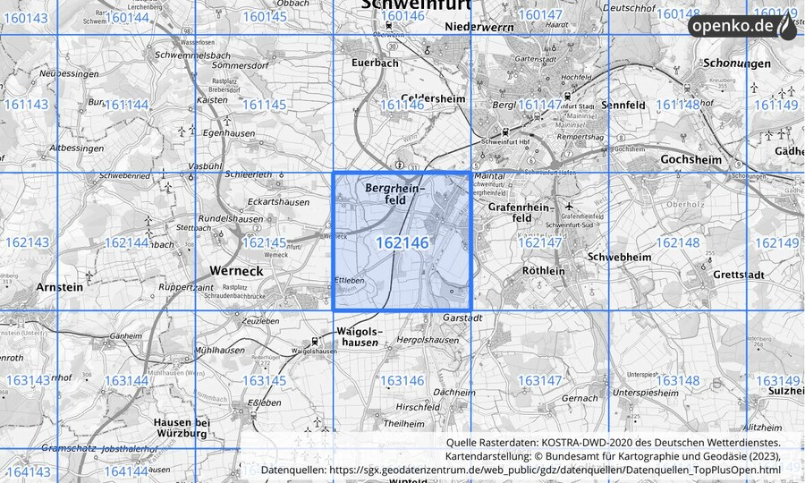 Übersichtskarte des KOSTRA-DWD-2020-Rasterfeldes Nr. 162146