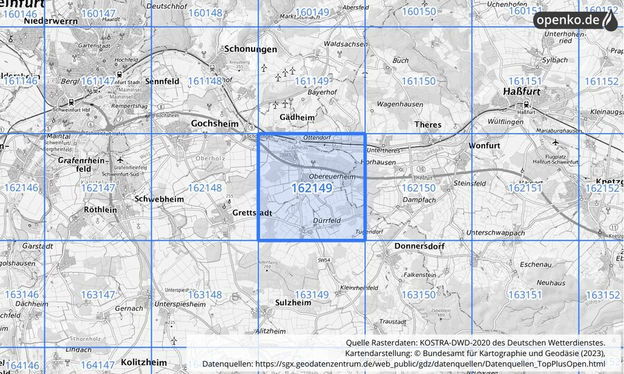 Übersichtskarte des KOSTRA-DWD-2020-Rasterfeldes Nr. 162149