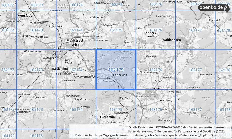 Übersichtskarte des KOSTRA-DWD-2020-Rasterfeldes Nr. 162175