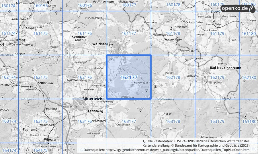 Übersichtskarte des KOSTRA-DWD-2020-Rasterfeldes Nr. 162177