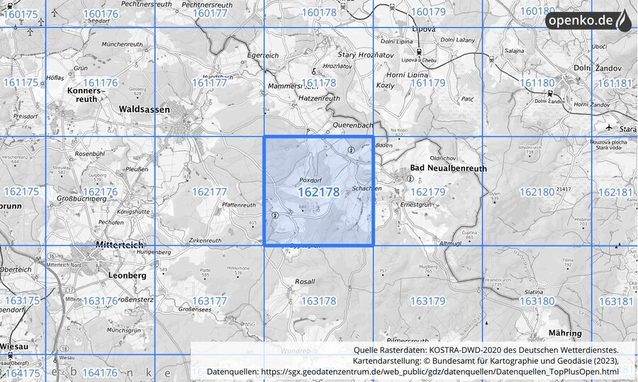 Übersichtskarte des KOSTRA-DWD-2020-Rasterfeldes Nr. 162178