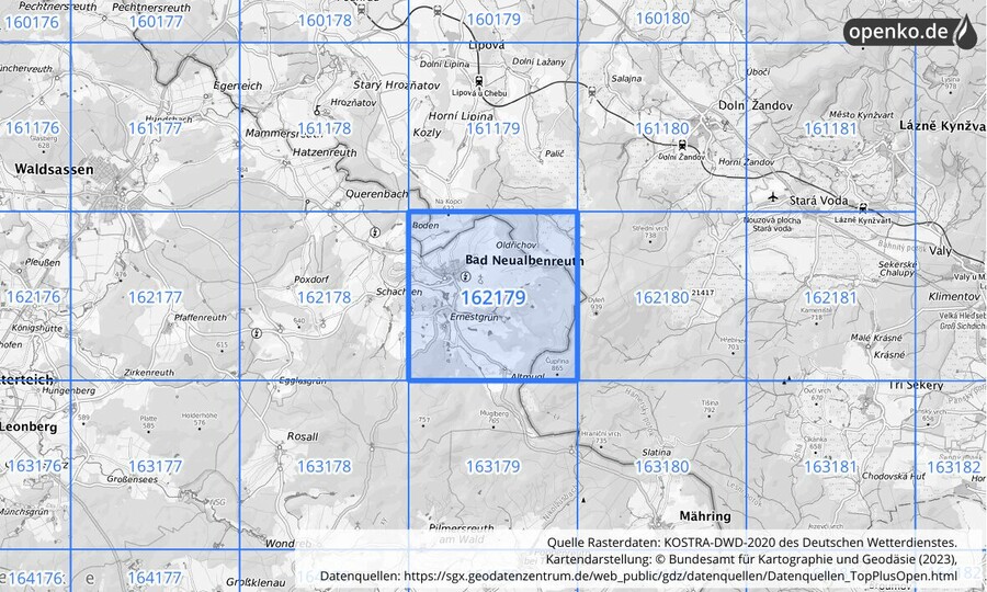 Übersichtskarte des KOSTRA-DWD-2020-Rasterfeldes Nr. 162179