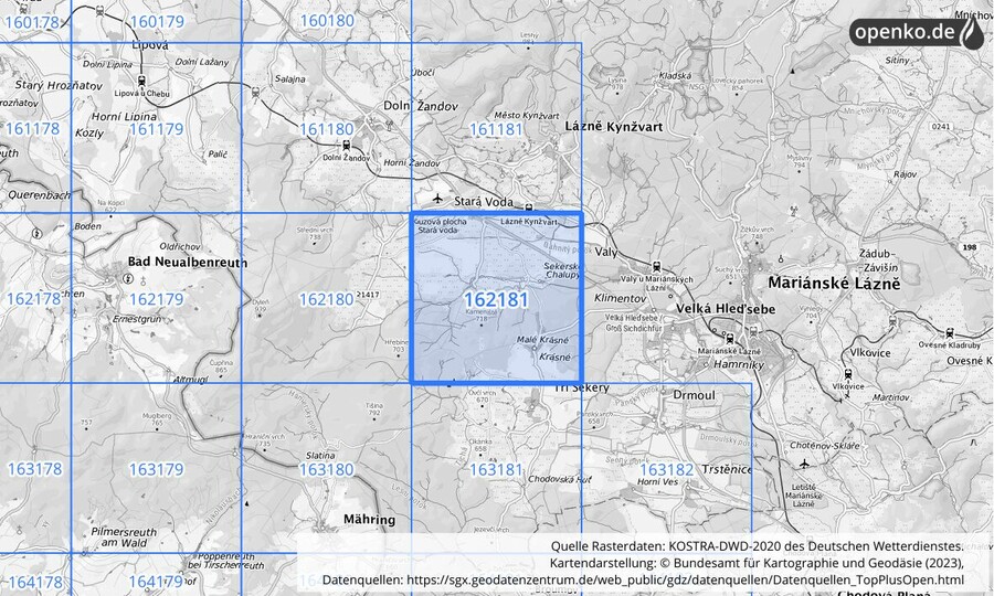 Übersichtskarte des KOSTRA-DWD-2020-Rasterfeldes Nr. 162181