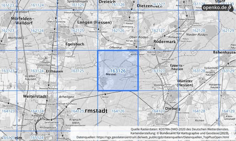 Übersichtskarte des KOSTRA-DWD-2020-Rasterfeldes Nr. 163126