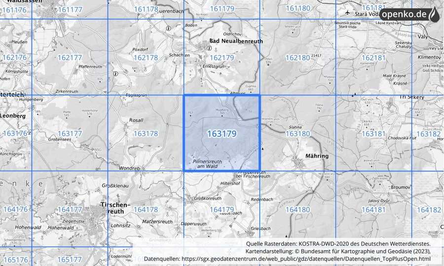 Übersichtskarte des KOSTRA-DWD-2020-Rasterfeldes Nr. 163179