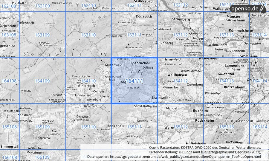 Übersichtskarte des KOSTRA-DWD-2020-Rasterfeldes Nr. 164111
