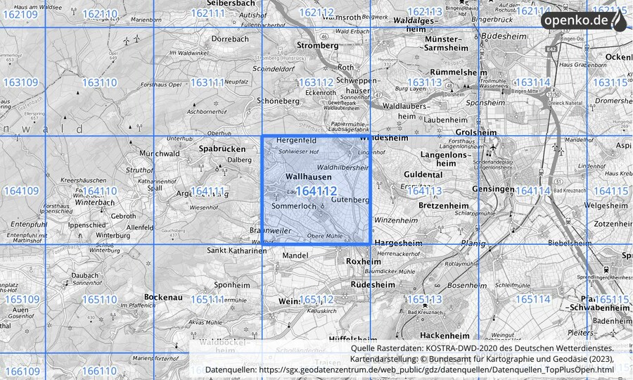 Übersichtskarte des KOSTRA-DWD-2020-Rasterfeldes Nr. 164112