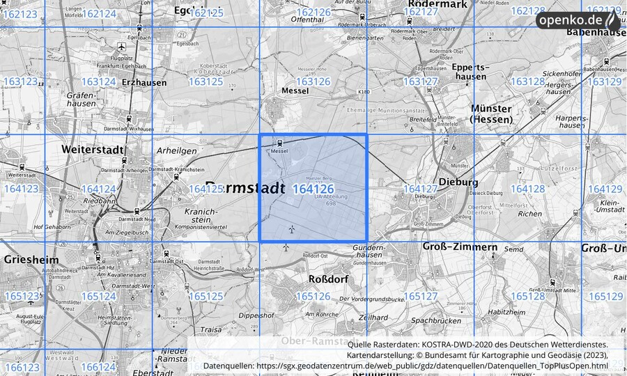 Übersichtskarte des KOSTRA-DWD-2020-Rasterfeldes Nr. 164126