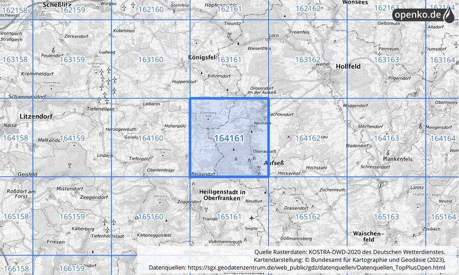 Übersichtskarte des KOSTRA-DWD-2020-Rasterfeldes Nr. 164161