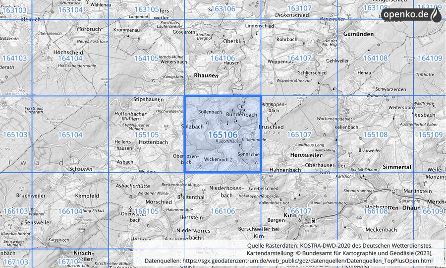 Übersichtskarte des KOSTRA-DWD-2020-Rasterfeldes Nr. 165106