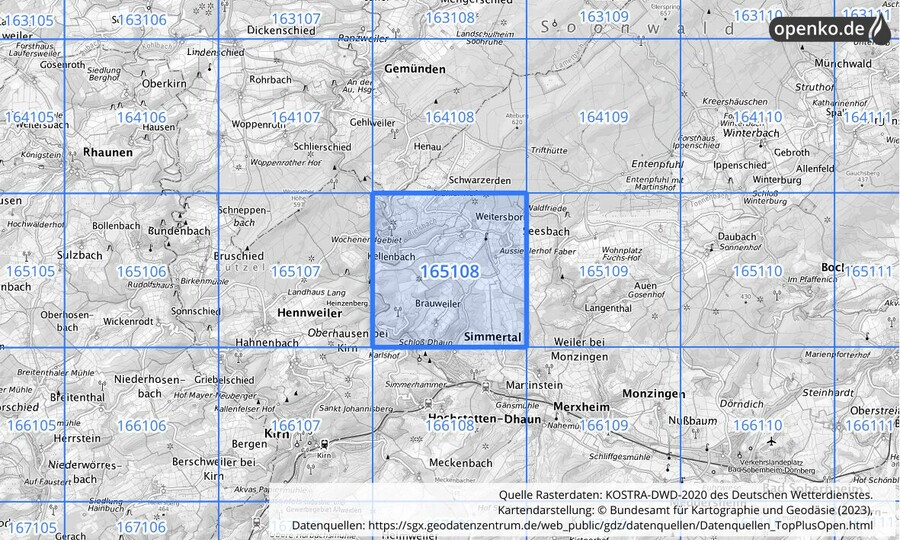 Übersichtskarte des KOSTRA-DWD-2020-Rasterfeldes Nr. 165108