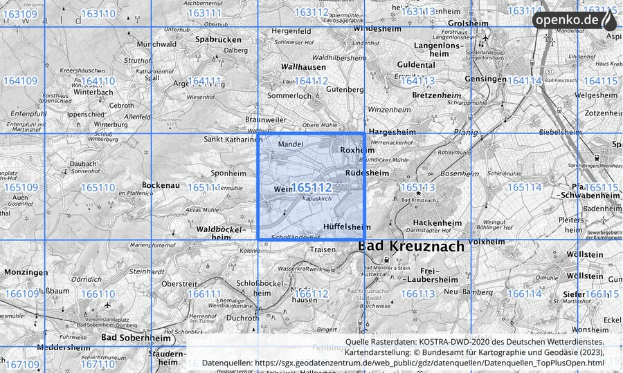 Übersichtskarte des KOSTRA-DWD-2020-Rasterfeldes Nr. 165112