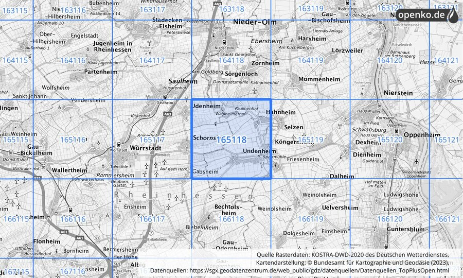 Übersichtskarte des KOSTRA-DWD-2020-Rasterfeldes Nr. 165118