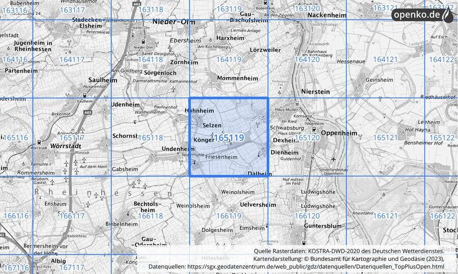 Übersichtskarte des KOSTRA-DWD-2020-Rasterfeldes Nr. 165119