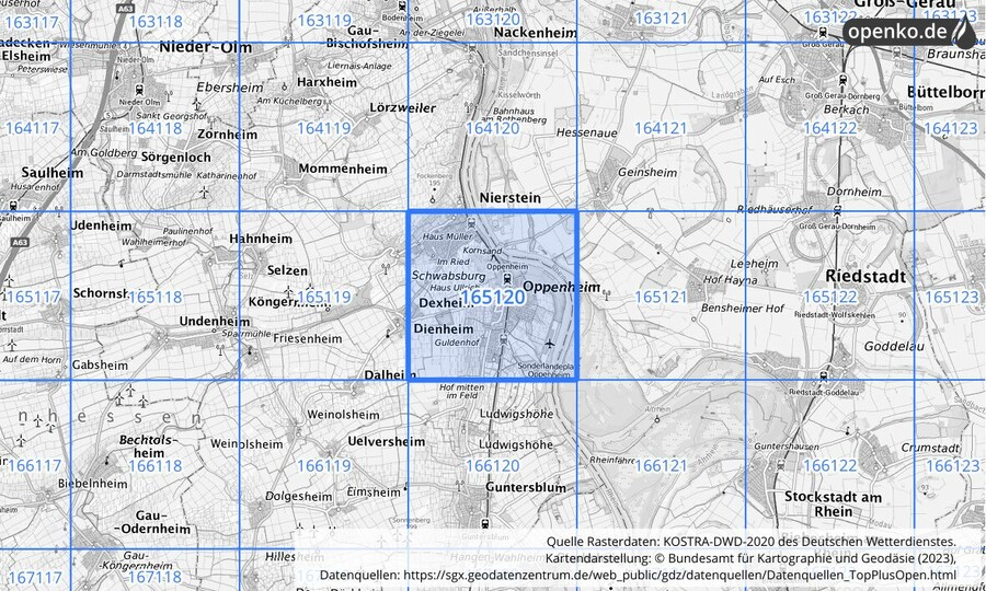Übersichtskarte des KOSTRA-DWD-2020-Rasterfeldes Nr. 165120