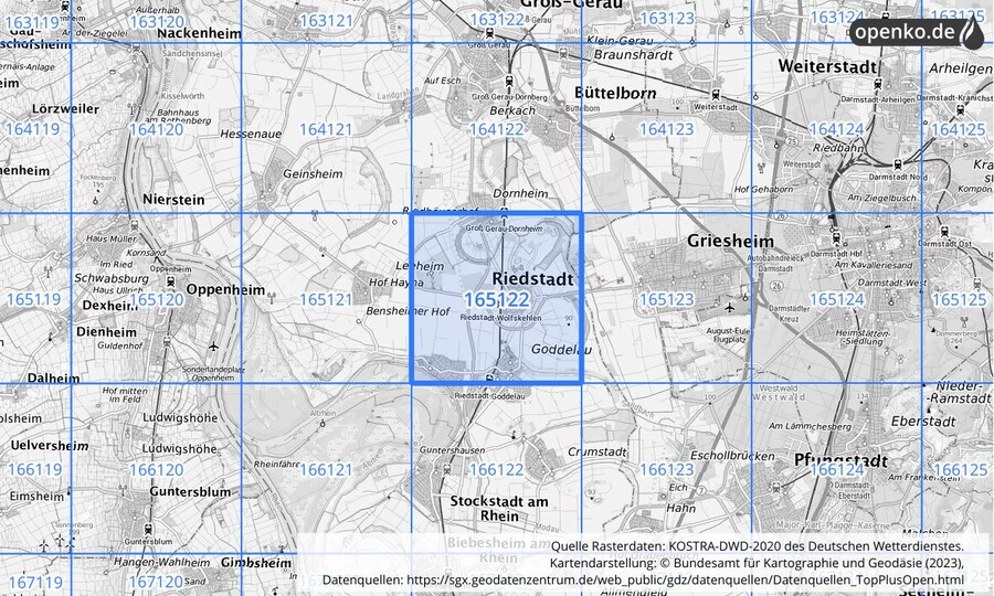 Übersichtskarte des KOSTRA-DWD-2020-Rasterfeldes Nr. 165122