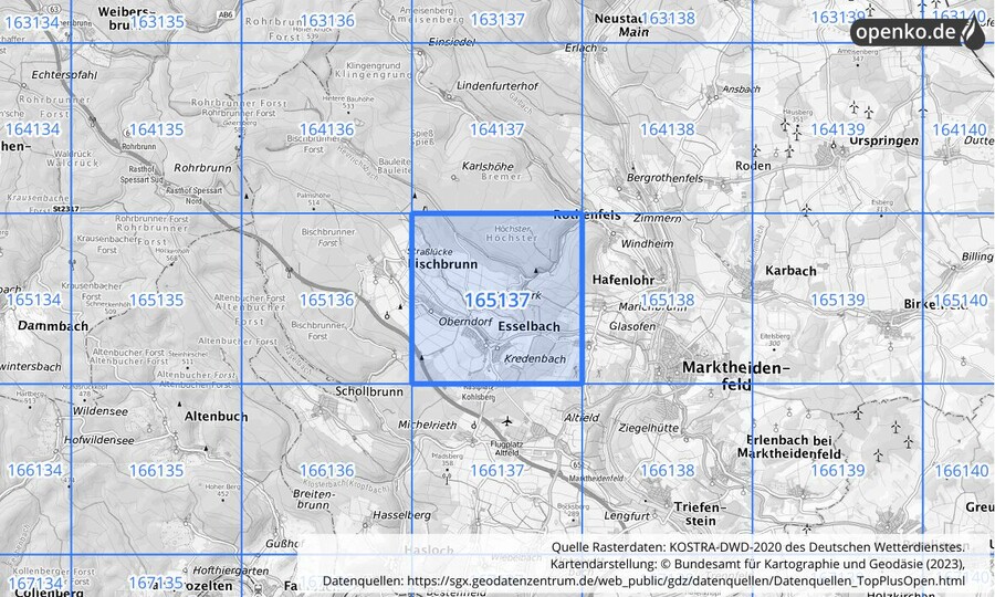 Übersichtskarte des KOSTRA-DWD-2020-Rasterfeldes Nr. 165137