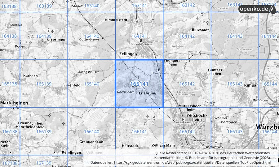 Übersichtskarte des KOSTRA-DWD-2020-Rasterfeldes Nr. 165141