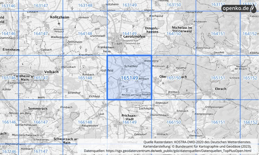 Übersichtskarte des KOSTRA-DWD-2020-Rasterfeldes Nr. 165149