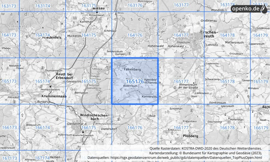 Übersichtskarte des KOSTRA-DWD-2020-Rasterfeldes Nr. 165176