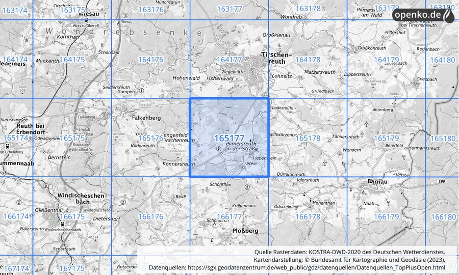 Übersichtskarte des KOSTRA-DWD-2020-Rasterfeldes Nr. 165177