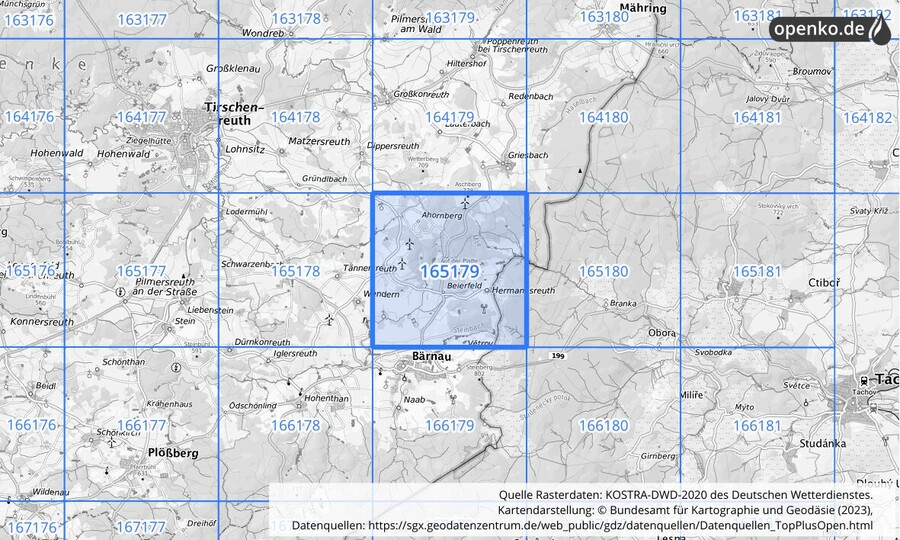 Übersichtskarte des KOSTRA-DWD-2020-Rasterfeldes Nr. 165179