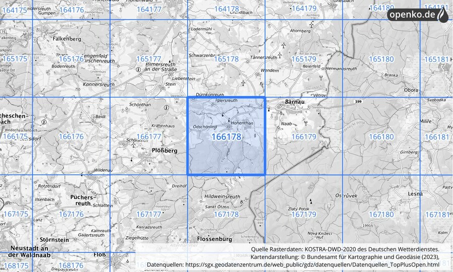 Übersichtskarte des KOSTRA-DWD-2020-Rasterfeldes Nr. 166178